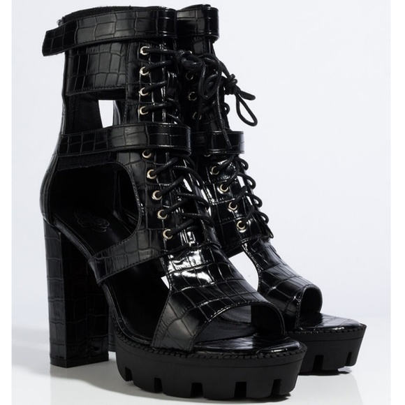 𝙇𝙖𝙨𝙩 6, 6.5 & 8.5🖤Embossed Open Toe Lug Platform - Picture 6 of 9